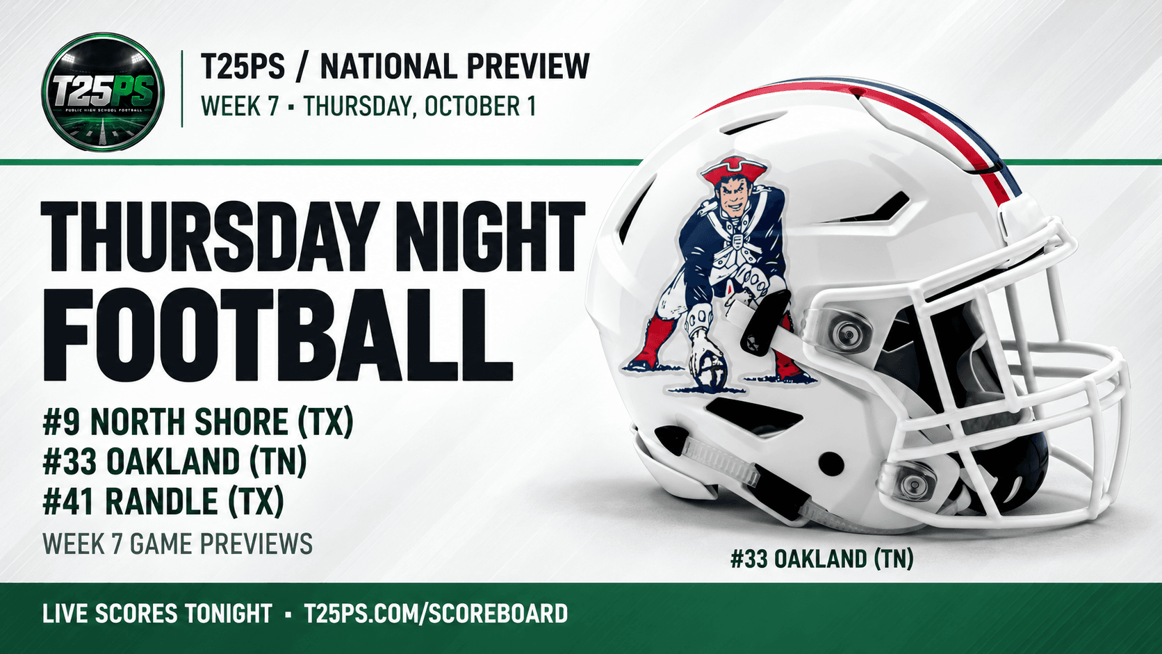 T25PS Week 7 Thursday night football preview, October 1, 2026.